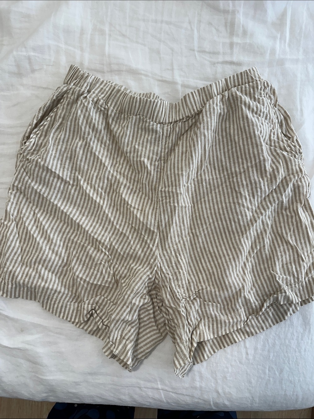 rag & bone Beige and White Striped High-Waist Shorts
